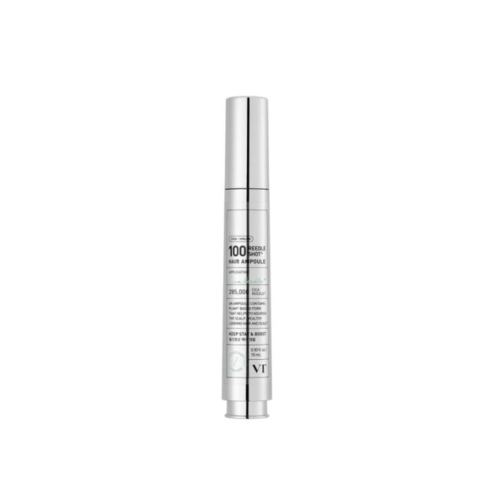 VT PDRN Reedle Shot Hair Ampoule 100dL is a concentrated scalp treatment designed to support healthier, fuller-looking hair. Formulated with CICA REEDLE® and plant-based PHYTO PDRN® from Ginseng Root, it helps soothe the scalp while revitalizing and nourishing hair.&nbsp;Enriched with Caffeine, peptides, and botanical extracts, it helps improve hair density, stimulate the scalp, and promote healthier growth. With added hydrating and barrier-supporting ingredients, it leaves the scalp balanced an