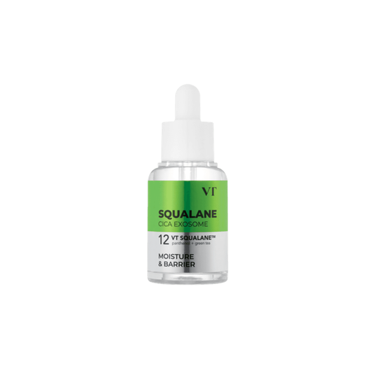 VT Squalane S4 Moisture Ampoule is a deeply hydrating serum designed to strengthen the skin moisture barrier and keep skin balanced. Formulated with plant-derived Squalane, it helps lock in moisture while improving softness and elasticity. Cica Exosome provides intensive soothing care, while Green Tea Extract helps maintain a healthy oil-water balance. Niacinamide and Panthenol support skin clarity and comfort, while Ceramide NP reinforces the skin barrier. The rich yet fast-absorbing texture de
