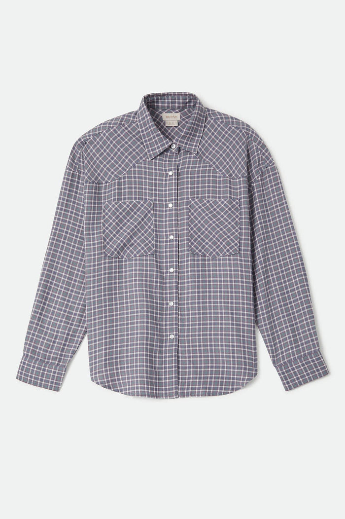 Women's Wayne Women's Shirt in the color Soft Navy Plaid - Front Product View