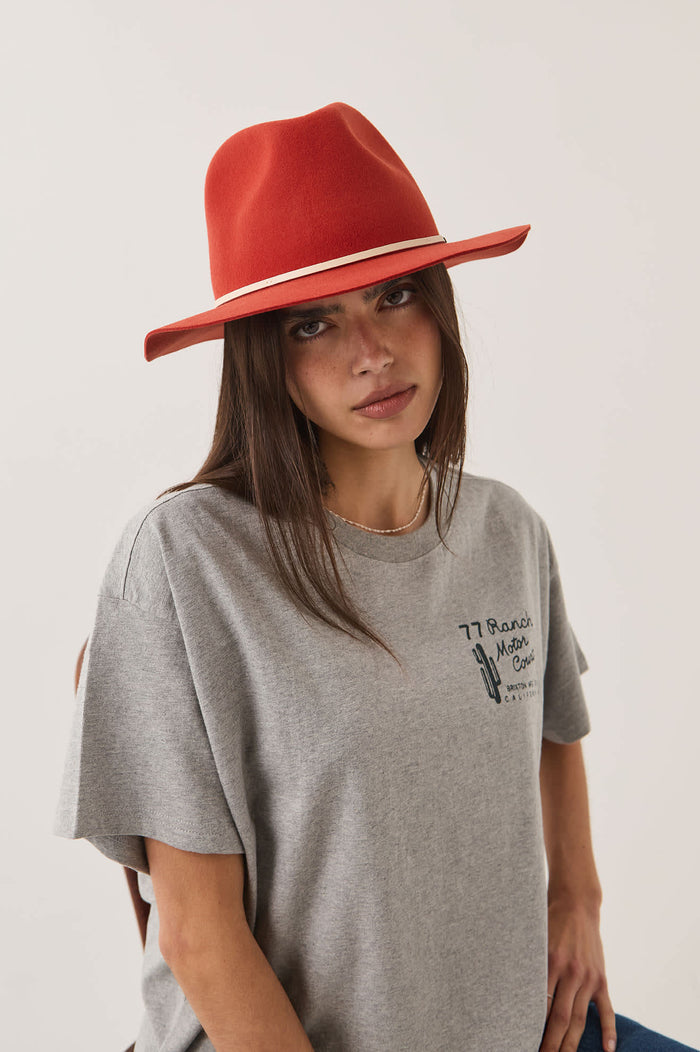 Unisex Wesley Fedora in the color Red Earth/Wax Paper - Women's Front View