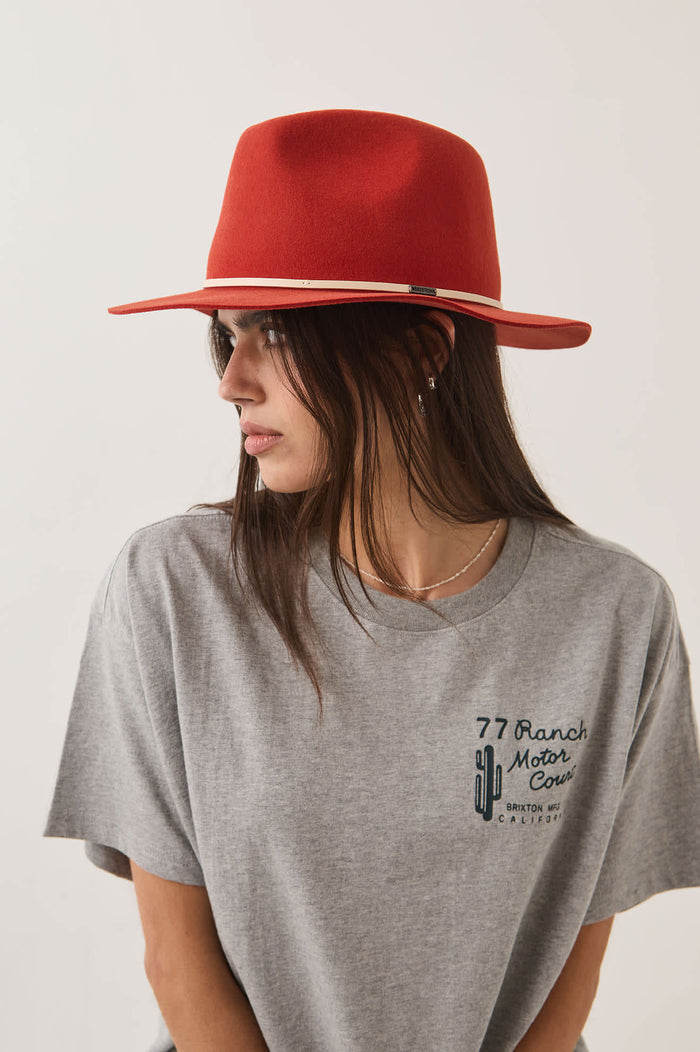 Unisex Wesley Fedora in the color Red Earth/Wax Paper - Additional Fit image