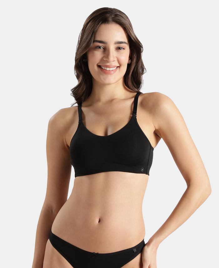 Wirefree Non Padded Tencel Lyocell Elastane Stretch Full Coverage Everyday Bra with Plush Lining Cups - Black