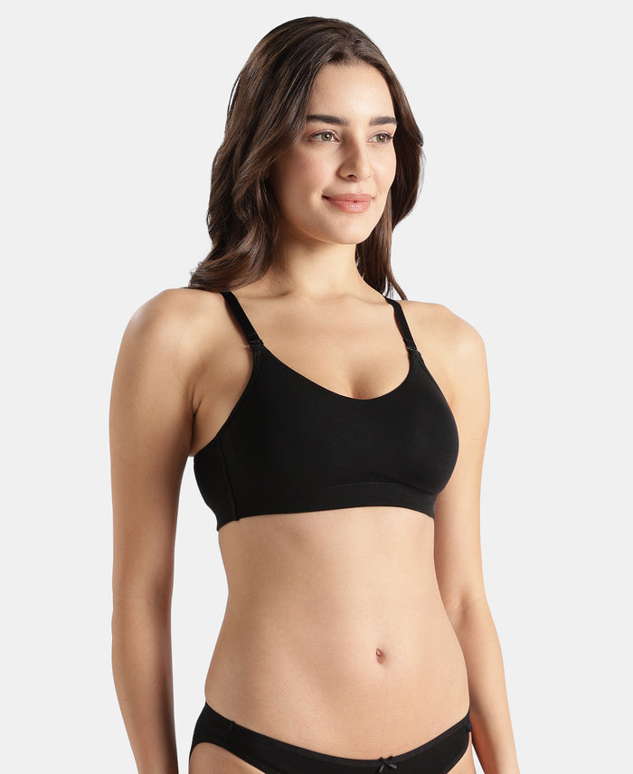 Wirefree Non Padded Tencel Lyocell Elastane Stretch Full Coverage Everyday Bra with Plush Lining Cups - Black