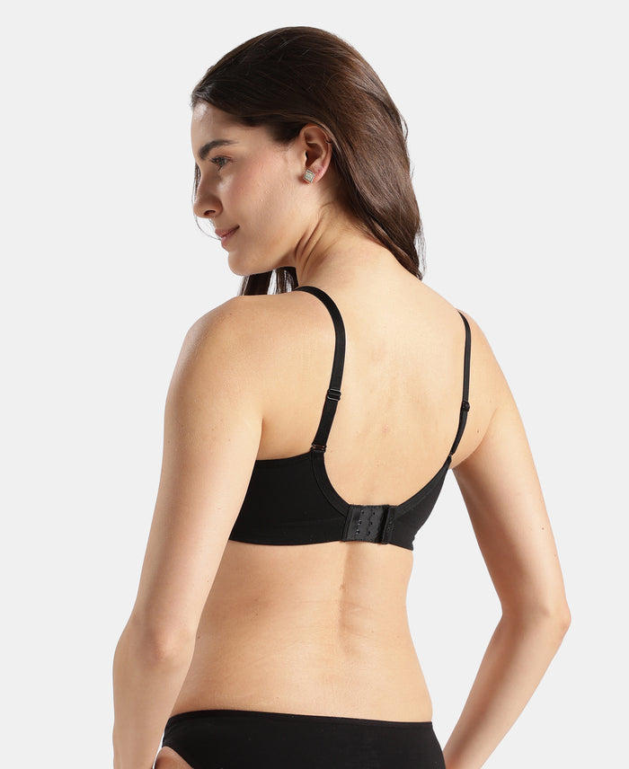 Wirefree Non Padded Tencel Lyocell Elastane Stretch Full Coverage Everyday Bra with Plush Lining Cups - Black