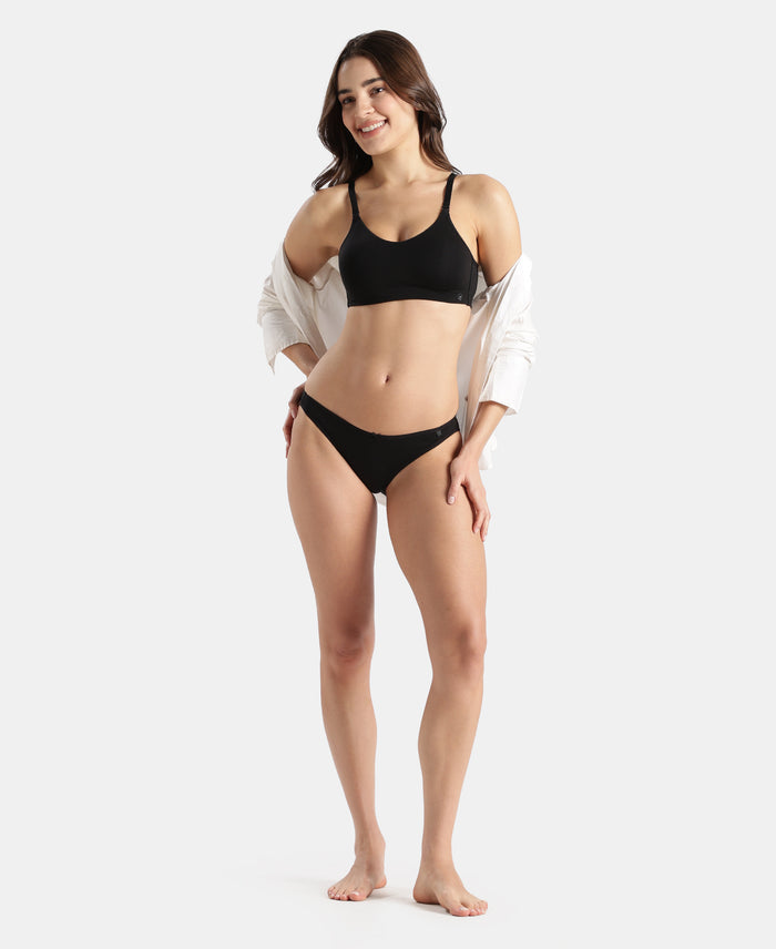 Wirefree Non Padded Tencel Lyocell Elastane Stretch Full Coverage Everyday Bra with Plush Lining Cups - Black