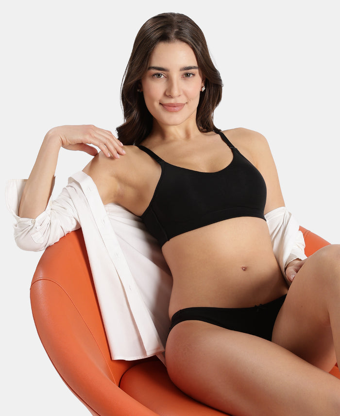 Wirefree Non Padded Tencel Lyocell Elastane Stretch Full Coverage Everyday Bra with Plush Lining Cups - Black