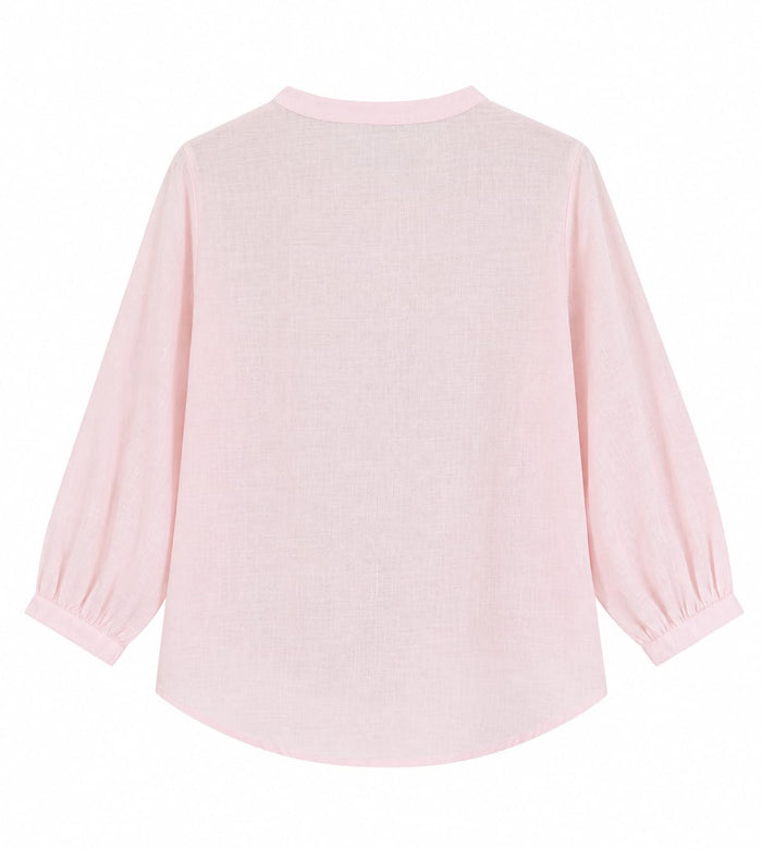Women's Linen Cotton Lace Detail Mandarin Collar Top