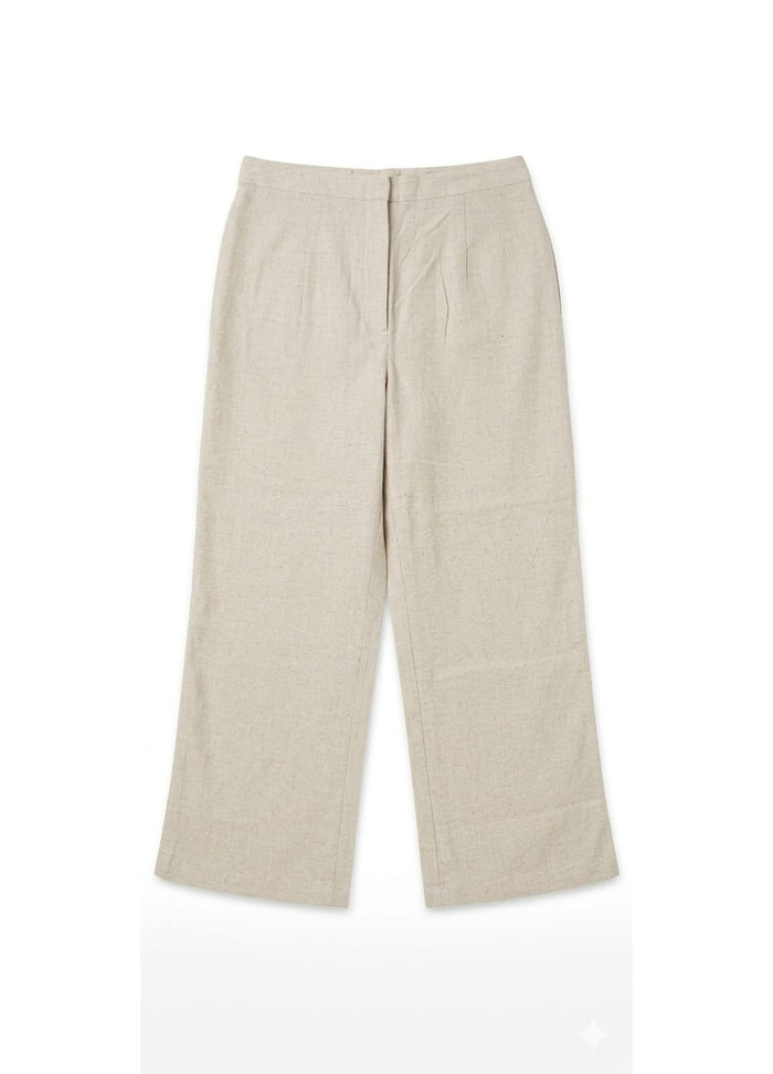 Women's Linen Cotton Wide Leg Solid Trouser Pant – Beige Colour
