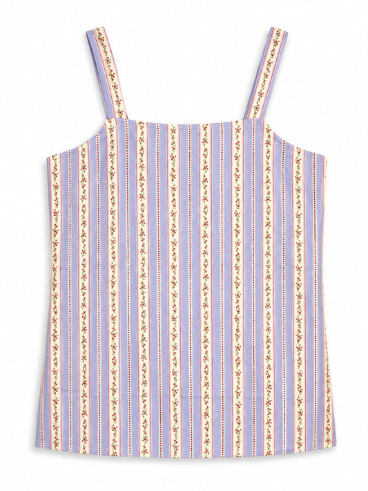 Women's Printed Sleeveless Square Neck Tank Top with Lace-Up Back  with Cotton Casual Summer Top