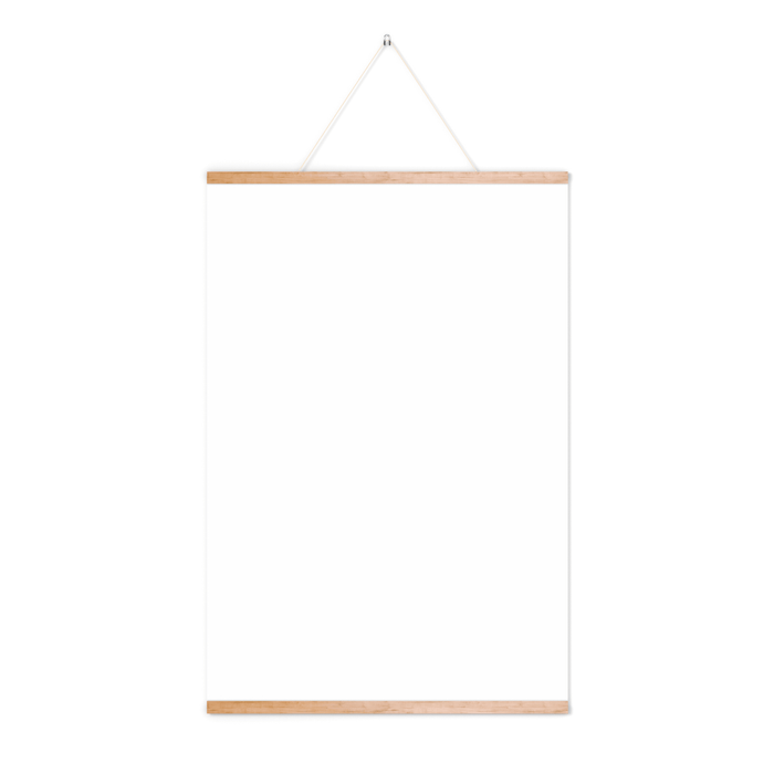 Wooden frame with a white sheet of paper on a white background