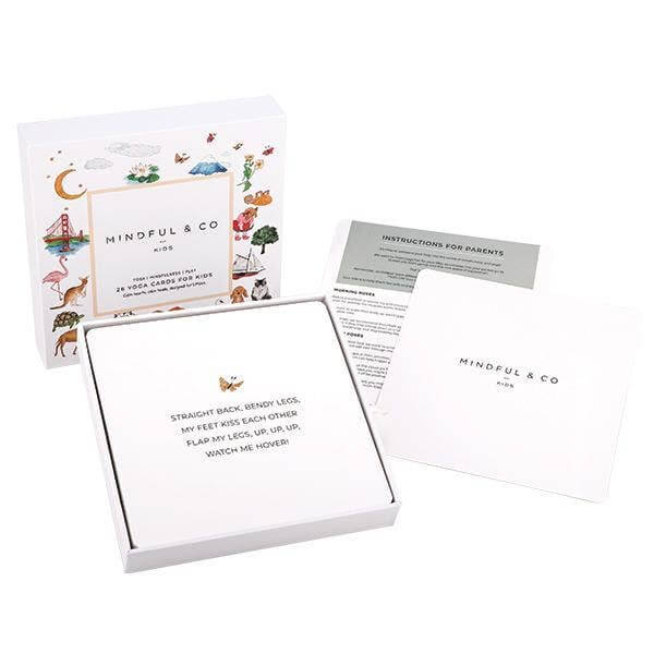 Yoga Flash Cards in an illustrated box, engaging children in mindfulness and movement activities.