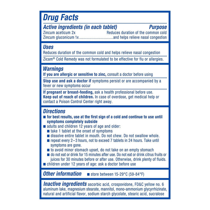 Zicam Zinc Cold Remedy RapidMelts, Quick Dissolve Tablets, Cherry, 25 ct - 73221630004 - LL Medico